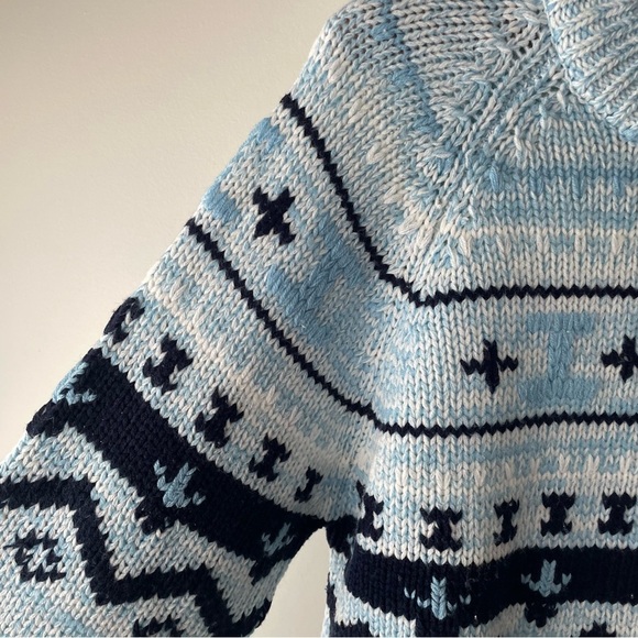 Vintage Zellers Fair Isle Icelandic Knit Pullover Sweater Blue Size Large 90s - Picture 6 of 8